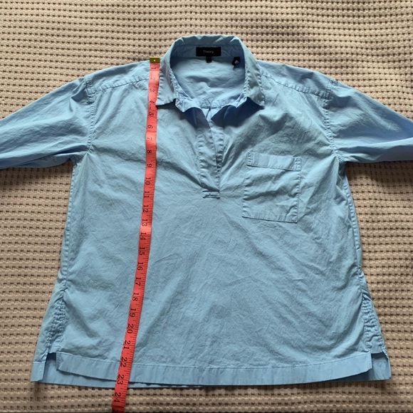 Theory Womens Solid Light Blue Wide Placket Popover Shirt Blouse Cotton Small S - Picture 12 of 13